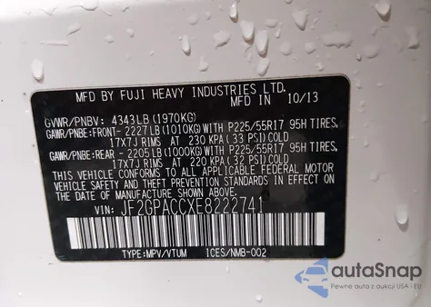 2014 Subaru Xv Crosstrek 2.0I Premium from USA, damaged, VIN JF2GPACCXE8222741